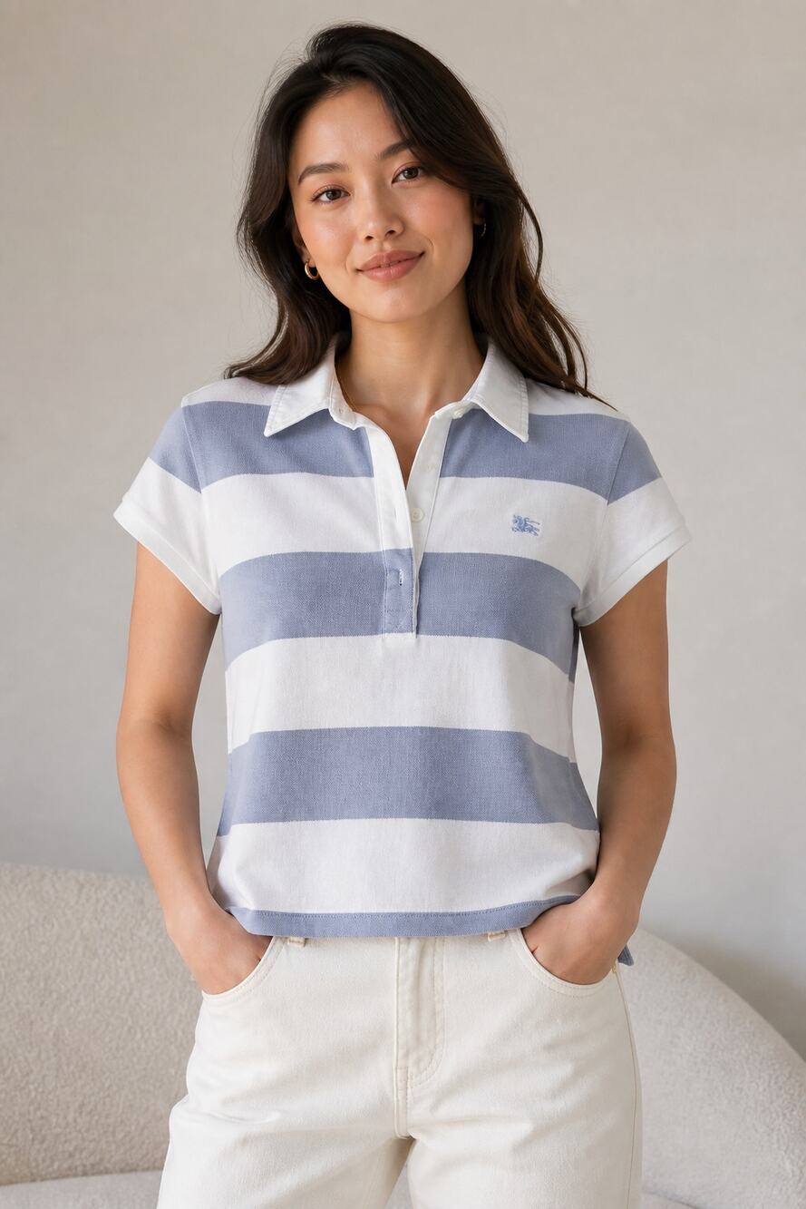 Burberry London XL Blue White Stripe Polo Shirt